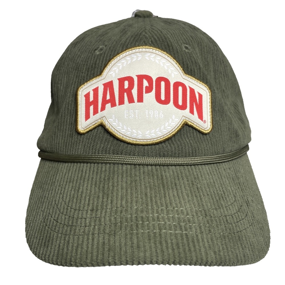 Harpoon Brewery Green Corduroy Hat Cap Strapback Rope Embroidered Mens NWT